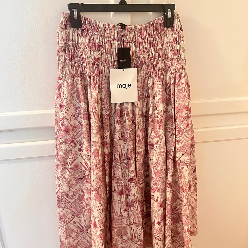 Maje Junnalou Toile de Jouy Midi Skirt